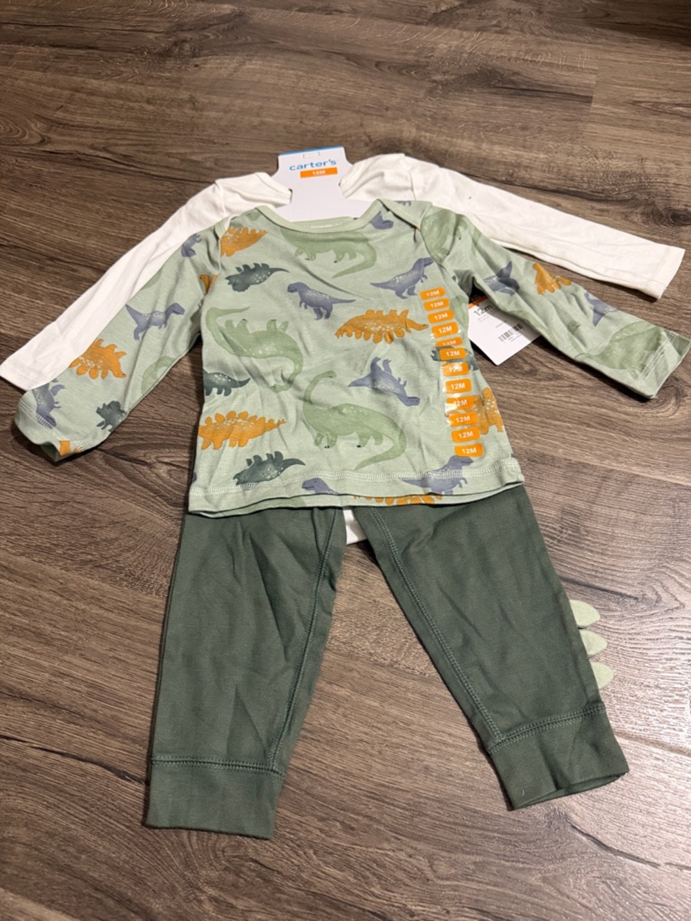 Carter's baby boys Light Green & Olive Dino 3-Piece Pajama Set